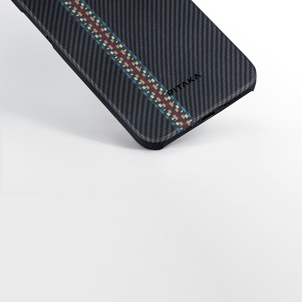 iPhone 15 Kılıf Magsafe Şarj Özellikli 600D Aramid Fiber Pitaka Tactile Woven Orchestra Serisi Rhapsody Kılıf Siyah