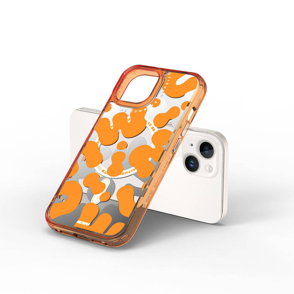 iPhone 15 Kılıf Magsafe Şarj Özellikli Boya Desenli Wiwu Fluorescent G Serisi Kılıf Mor