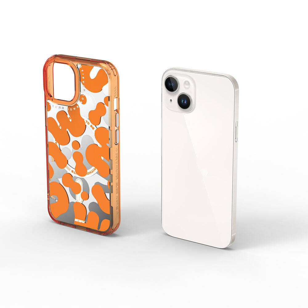 iPhone 15 Kılıf Magsafe Şarj Özellikli Boya Desenli Wiwu Fluorescent G Serisi Kılıf Sarı