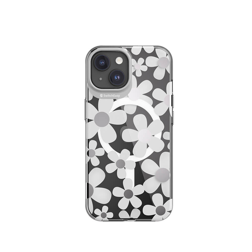 iPhone 15 Kılıf Magsafe Şarj Özellikli Çift IMD Baskılı Lisanslı Switcheasy Artist-M Fleur Kılıf Gri