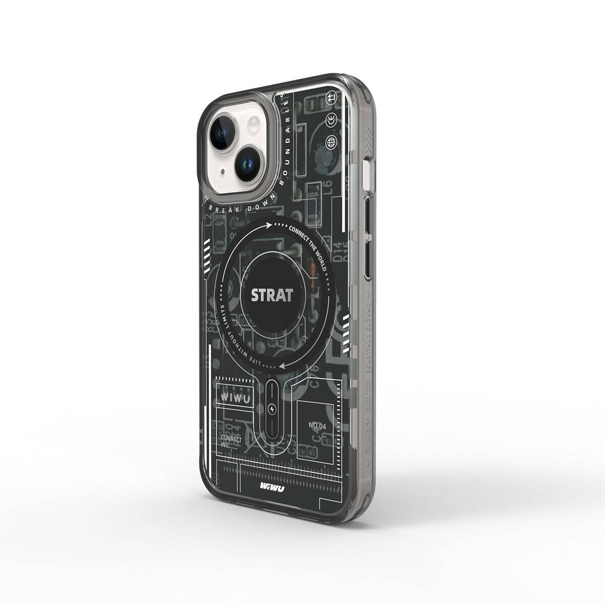 iPhone 15 Kılıf Magsafe Şarj Özellikli Desenli Wiwu Mecha Circuit H Serisi Kılıf Siyah