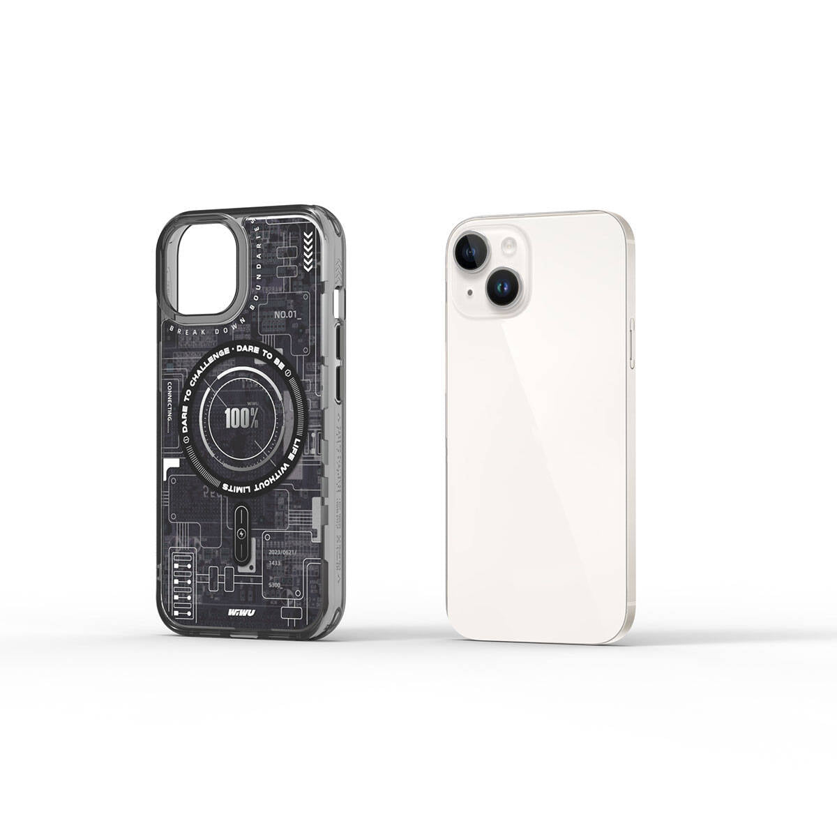 iPhone 15 Kılıf Magsafe Şarj Özellikli Desenli Wiwu Mecha Circuit H Serisi Kılıf Siyah