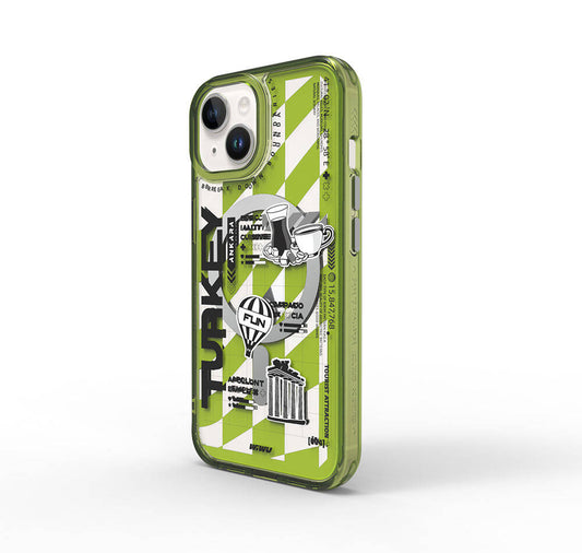 iPhone 15 Kılıf Magsafe Şarj Özellikli Desenli Wiwu Turkey A Serisi Kılıf Yeşil