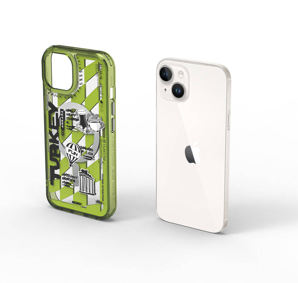 iPhone 15 Kılıf Magsafe Şarj Özellikli Desenli Wiwu Turkey A Serisi Kılıf Yeşil