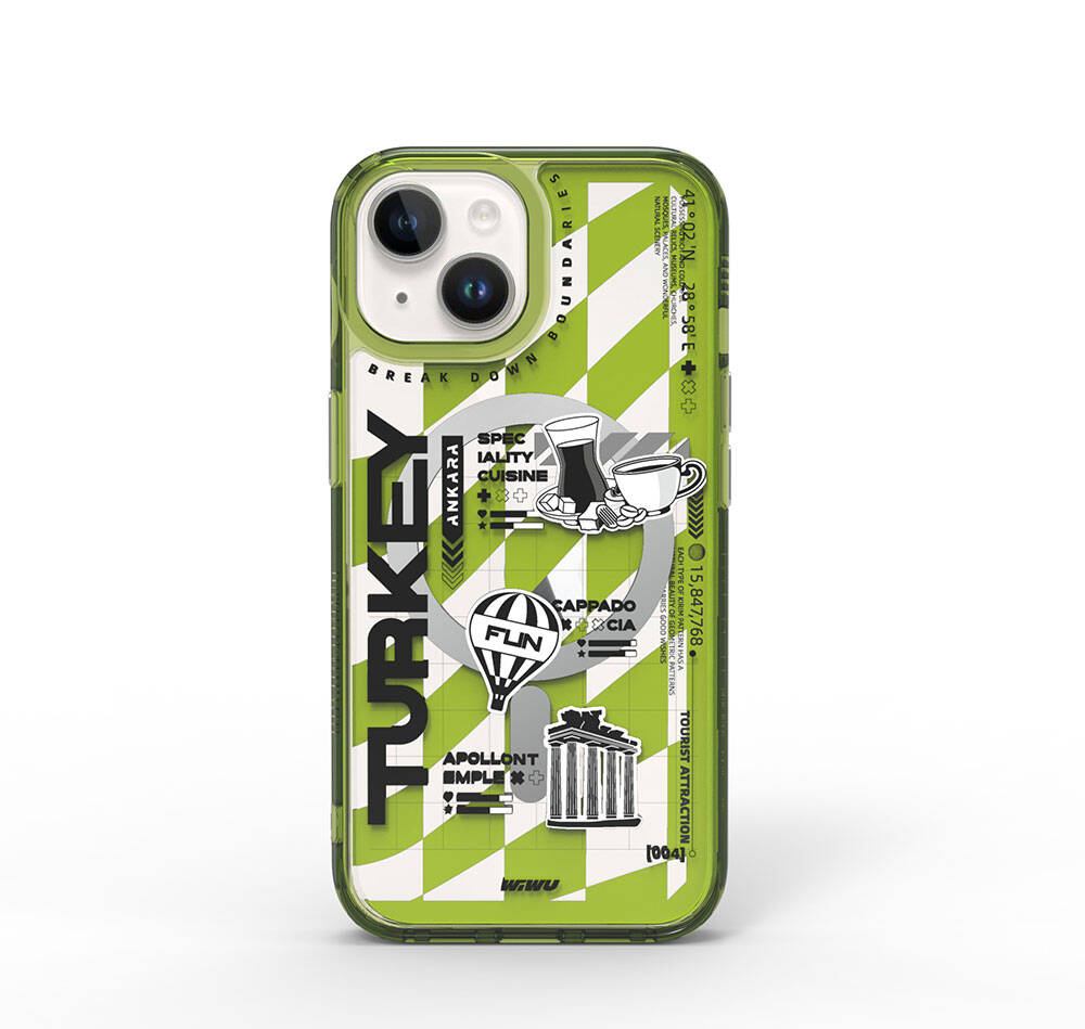 iPhone 15 Kılıf Magsafe Şarj Özellikli Desenli Wiwu Turkey A Serisi Kılıf Yeşil