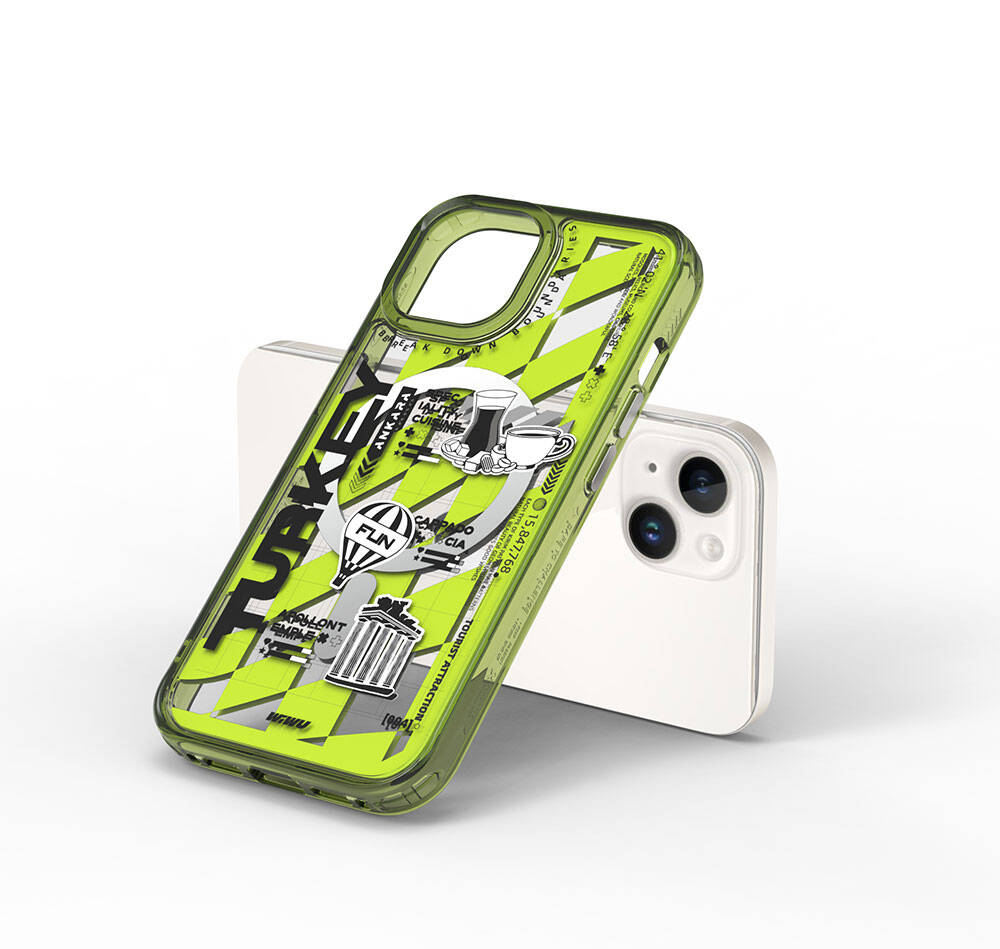 iPhone 15 Kılıf Magsafe Şarj Özellikli Desenli Wiwu Turkey A Serisi Kılıf Yeşil