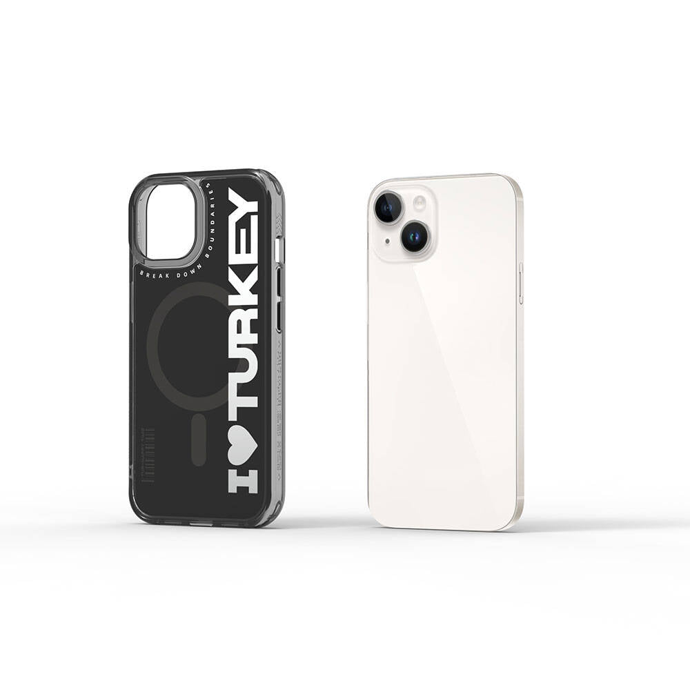 iPhone 15 Kılıf Magsafe Şarj Özellikli I Love Turkey Yazı Desenli Wiwu Turkey E Serisi Kılıf Yeşil