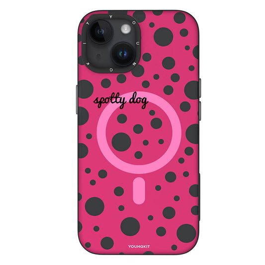 iPhone 15 Kılıf Magsafe Şarj Özellikli Polka Dot Desenli Youngkit Spots Serisi Kılıf Pembe