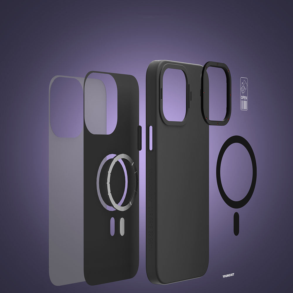 iPhone 15 Kılıf Magsafe Şarj Özellikli Standlı YoungKit Hermit Bracket Serisi Kılıf Siyah