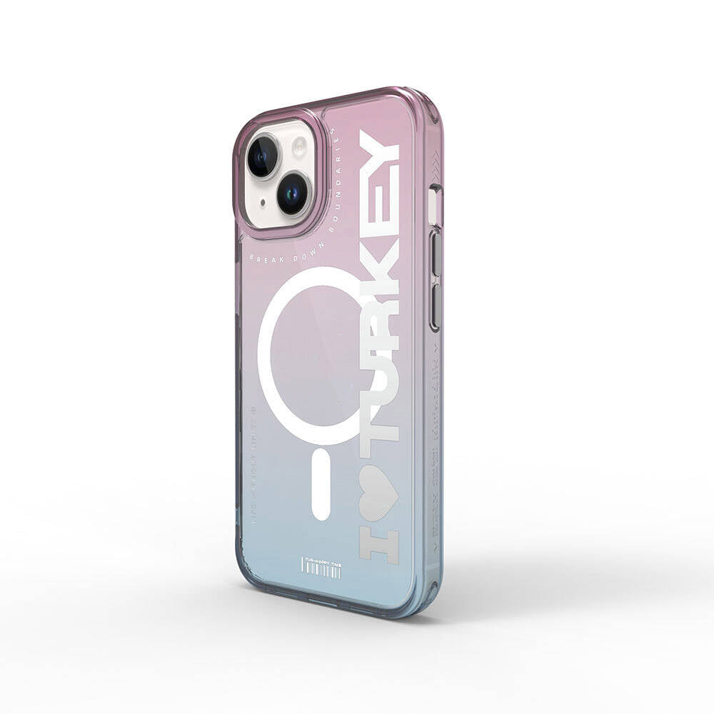 iPhone 15 Kılıf Magsafe Şarj Özellikli Transparan Renk Geçişli Wiwu Turkey C Serisi Kılıf Mavi