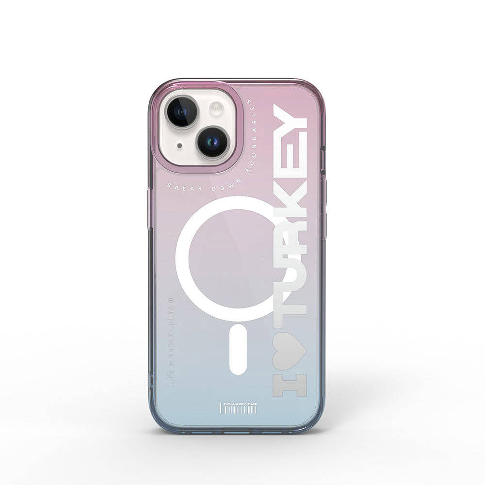 iPhone 15 Kılıf Magsafe Şarj Özellikli Transparan Renk Geçişli Wiwu Turkey C Serisi Kılıf Mavi