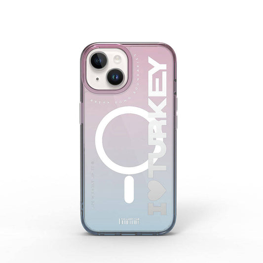 iPhone 15 Kılıf Magsafe Şarj Özellikli Transparan Renk Geçişli Wiwu Turkey C Serisi Kılıf Mavi