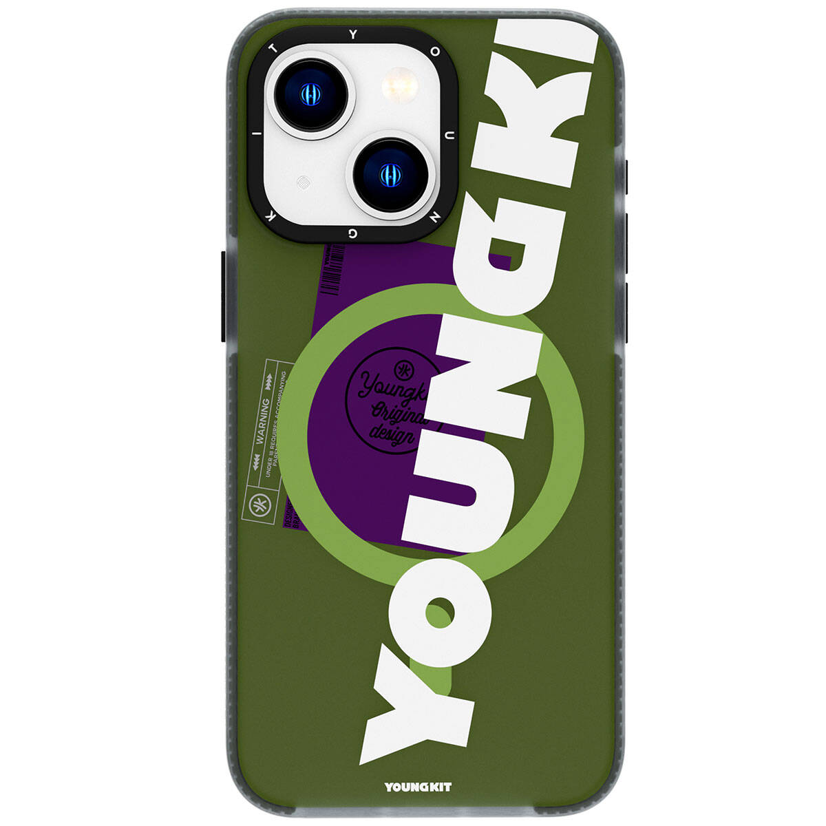 iPhone 15 Kılıf Magsafe Şarj Özellikli Youngkit Binfen Serisi Yazı Temalı Kılıf Yeşil