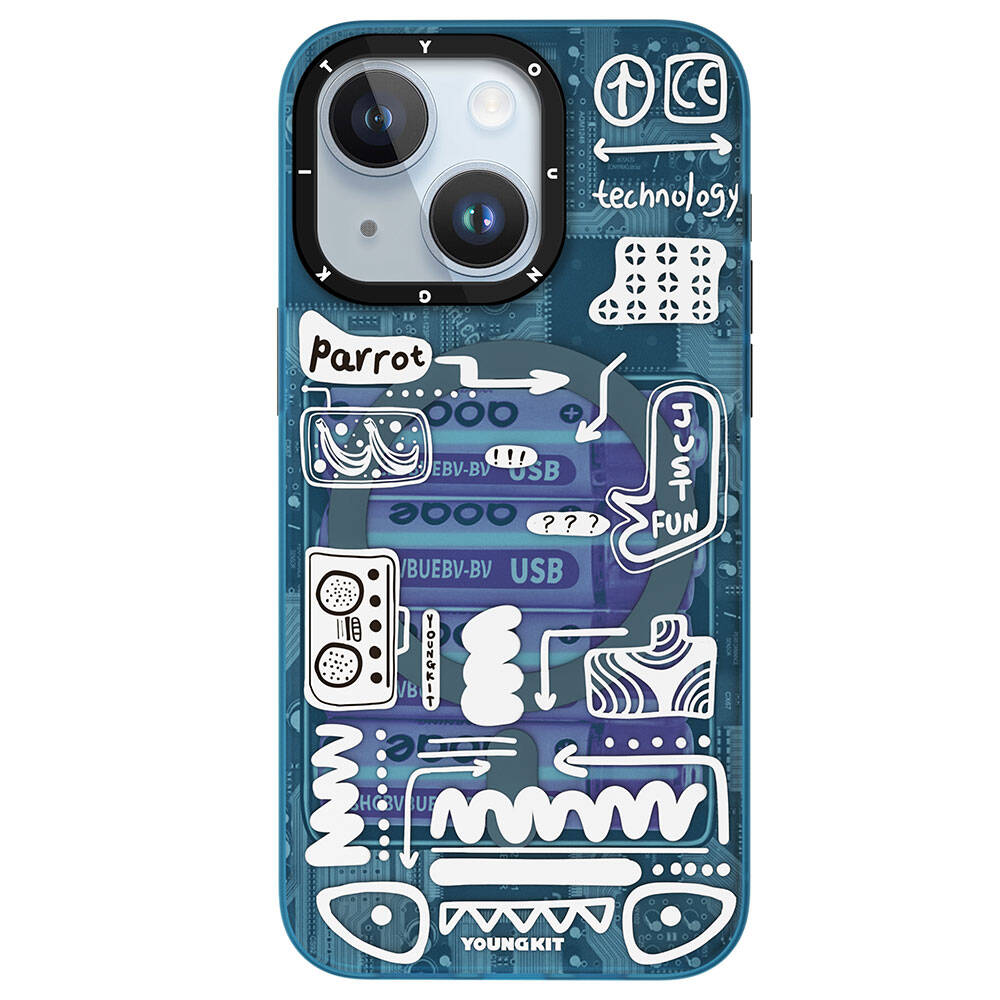 iPhone 15 Kılıf Magsafe Şarj Özellikli Youngkit Dark Matter Serisi Kılıf Mavi