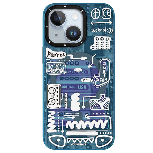 iPhone 15 Kılıf Magsafe Şarj Özellikli Youngkit Dark Matter Serisi Kılıf Mavi