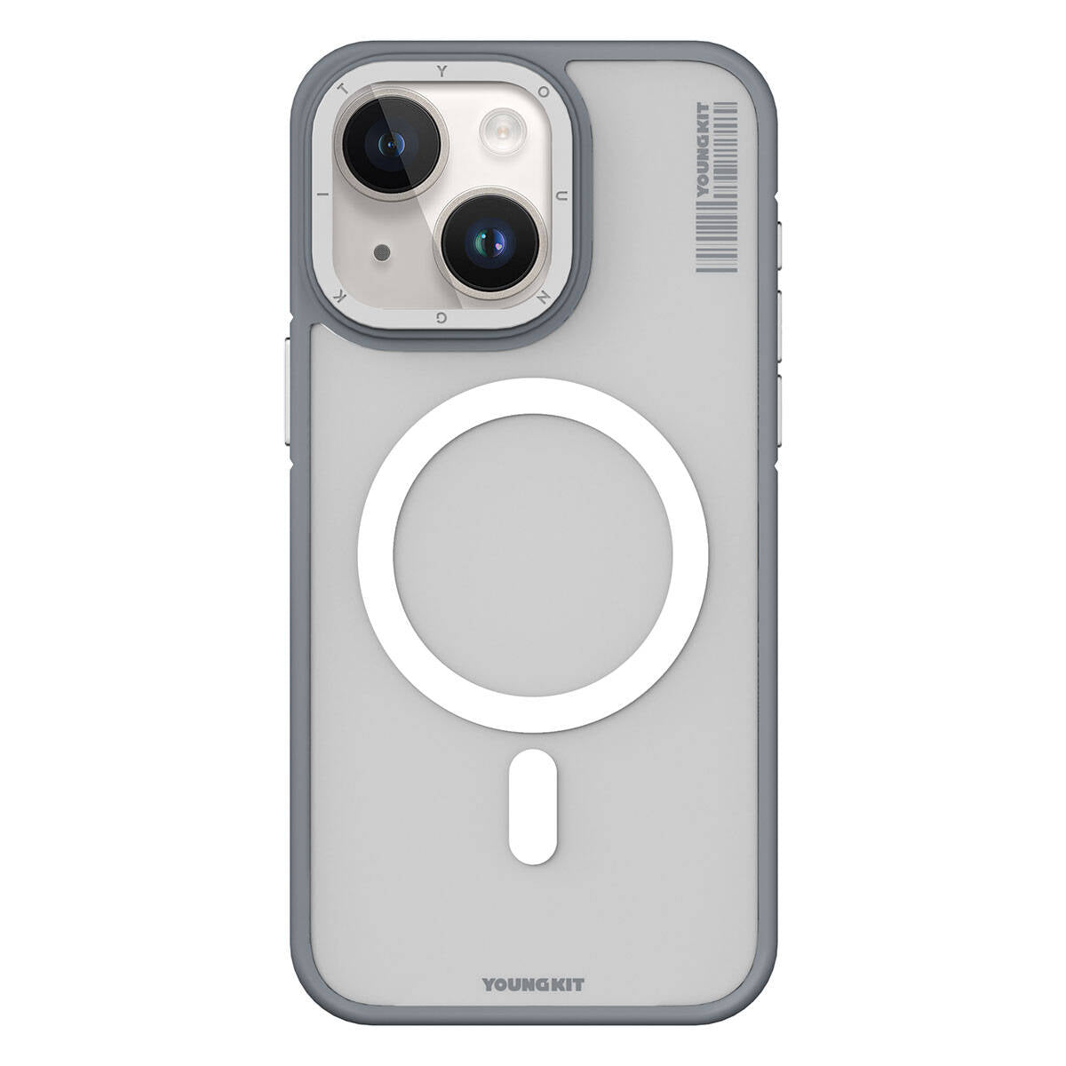 iPhone 15 Kılıf Magsafe Şarj Özellikli Youngkit Rock Sand Serisi Kılıf Gri