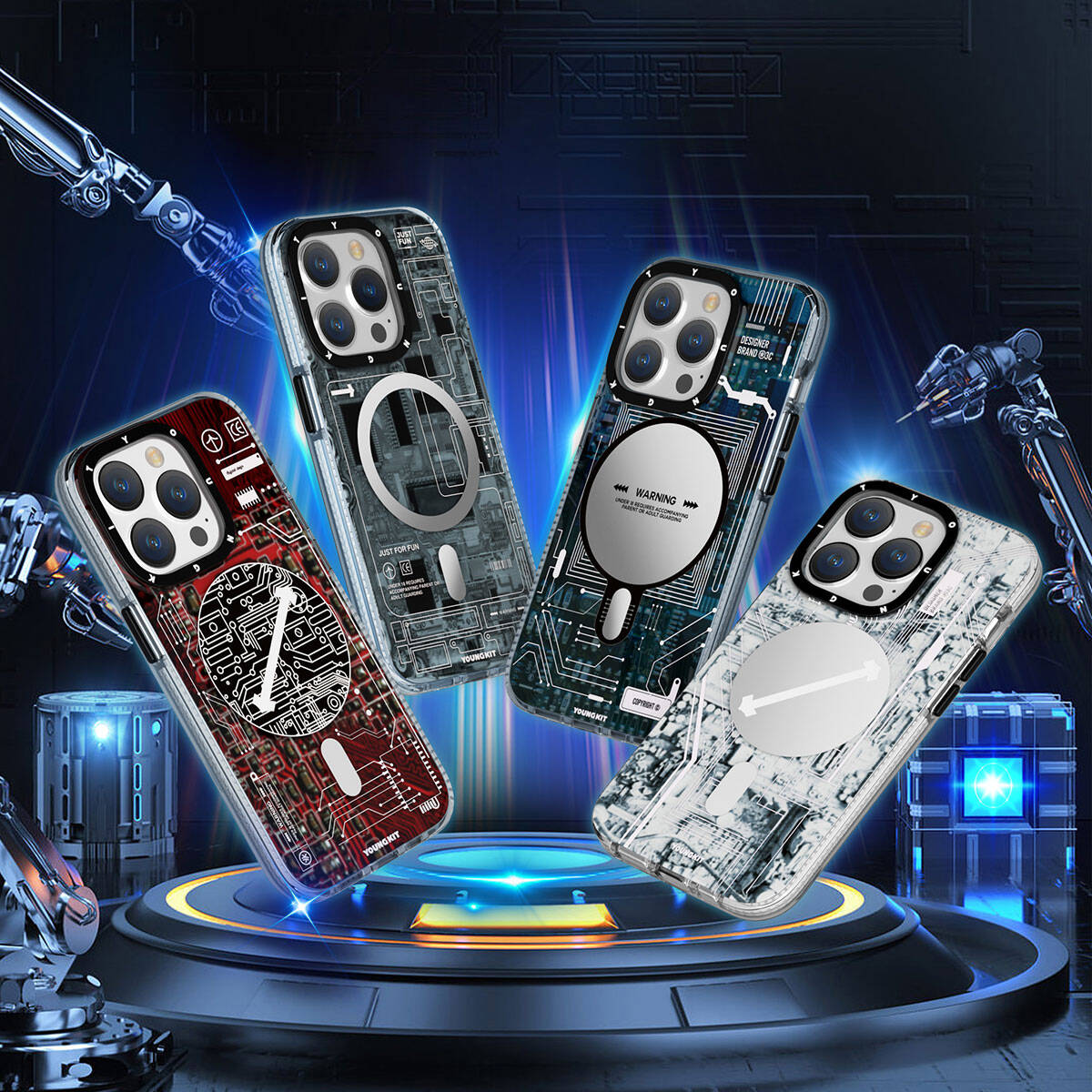 iPhone 15 Kılıf Magsafe Şarj Özellikli YoungKit Technology Serisi Kılıf Mavi