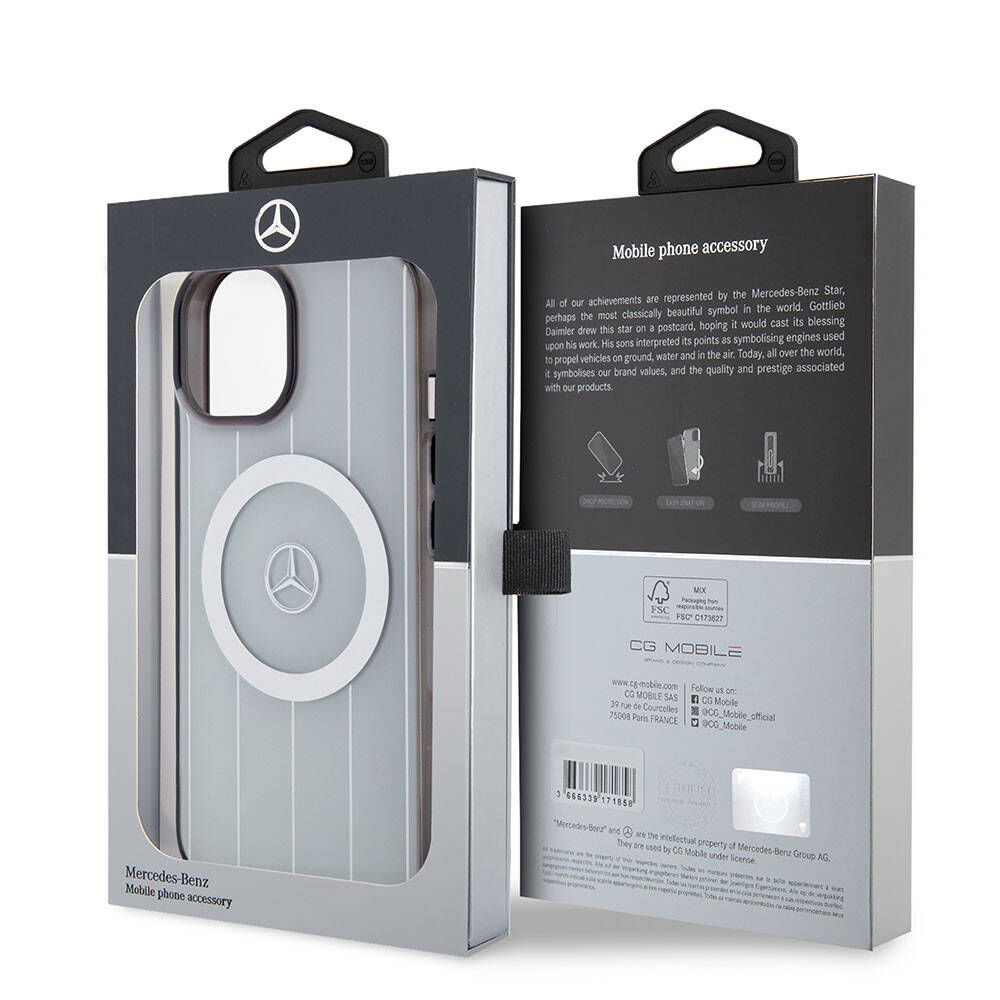 iPhone 15 Kılıf Mercedes Benz Orjinal Lisanslı Magsafe Şarj Özellikli Çift Katmanlı Paralel Çizgi Desenli Kılıf Siyah