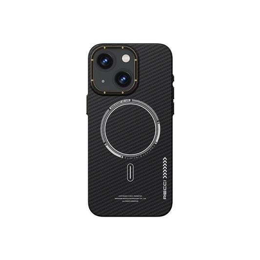 iPhone 15 Kılıf Recci Machinist Serisi Magsafe Şarj Özellikli Magnetik Karbon Kılıf Gri