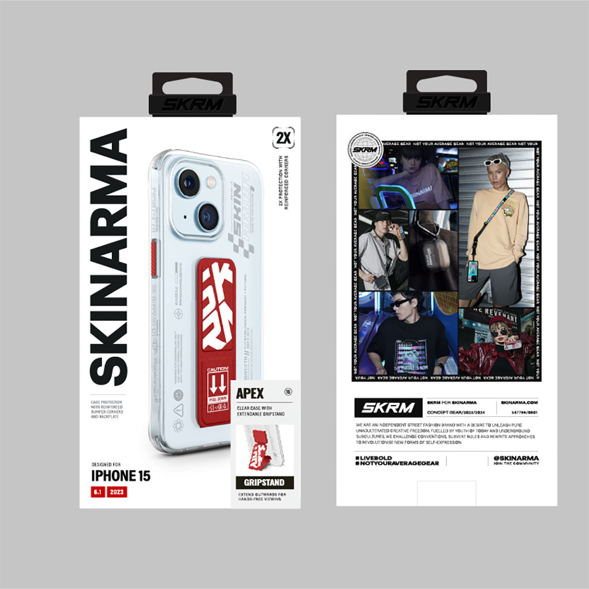 iPhone 15 Kılıf SkinArma Standlı Şeffaf Tasarımlı Apex Kılıf Kırmızı