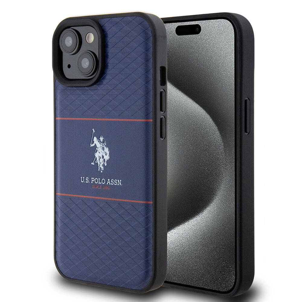 iPhone 15 Kılıf U.S. Polo Assn. Orjinal Lisanslı Deri Şeritli Logo Dizayn Kılıf Siyah