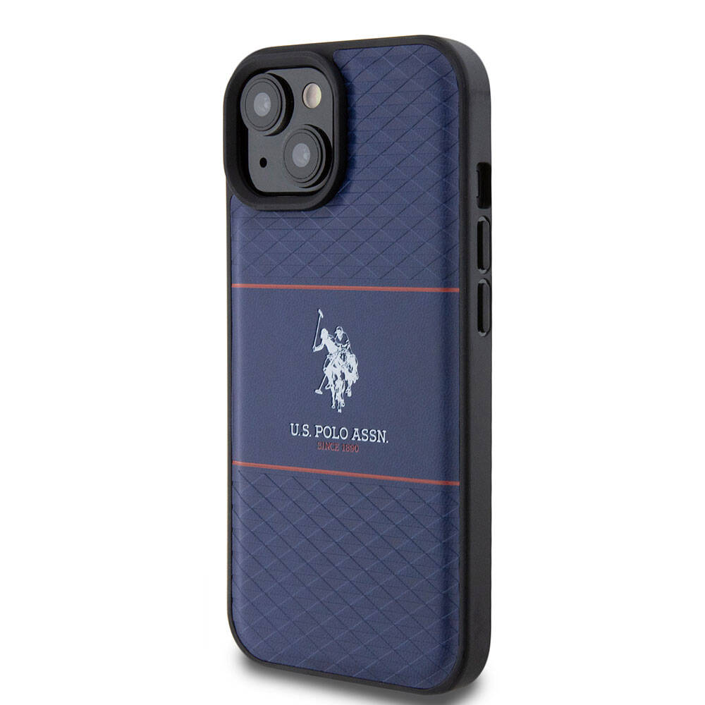 iPhone 15 Kılıf U.S. Polo Assn. Orjinal Lisanslı Deri Şeritli Logo Dizayn Kılıf Lacivert