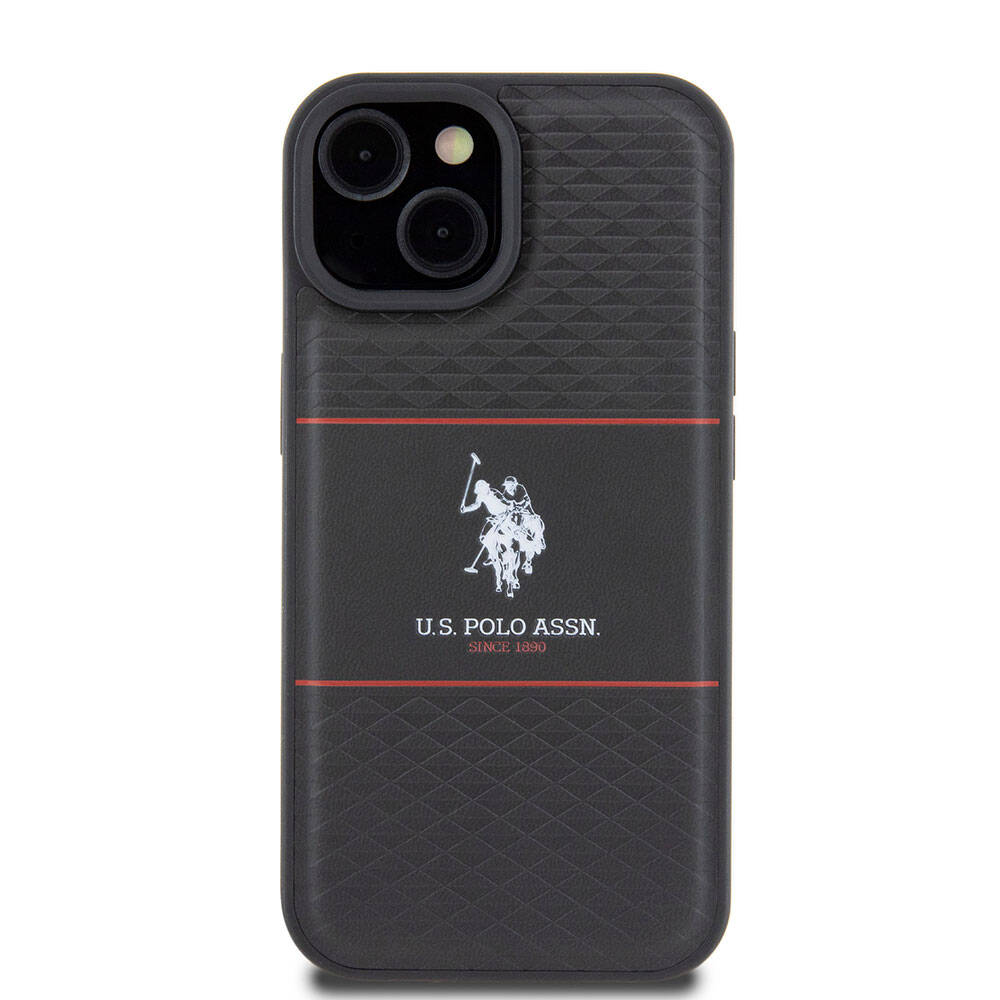 iPhone 15 Kılıf U.S. Polo Assn. Orjinal Lisanslı Deri Şeritli Logo Dizayn Kılıf Lacivert