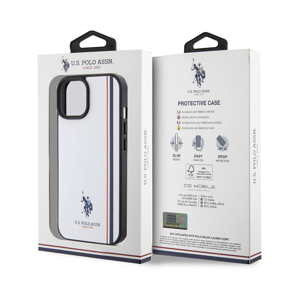 iPhone 15 Kılıf U.S. Polo Assn. Orjinal Lisanslı Üç Renk Şerit Tasarımlı Baskı Logolu Kılıf Siyah