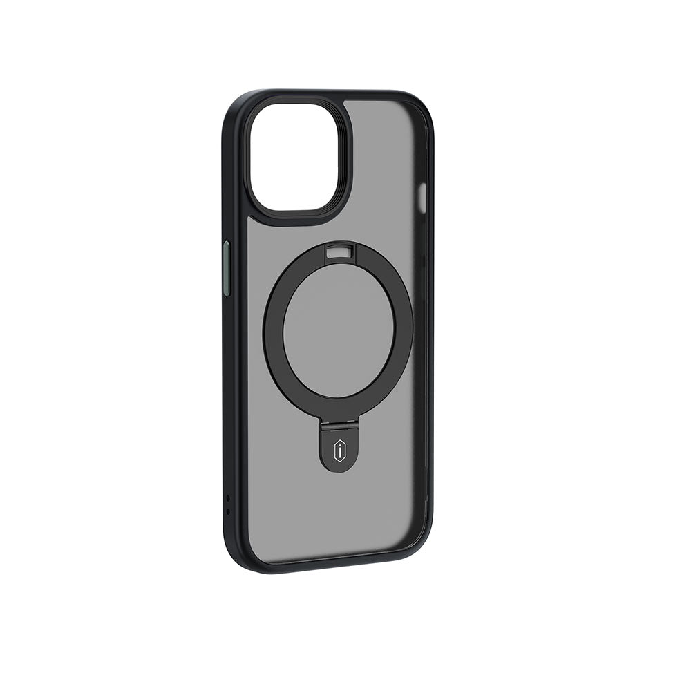 iPhone 15 Kılıf Wiwu ZMM-010 Magsafe Şarj Özellikli Mat Arka Yüzey Standlı Kılıf Siyah