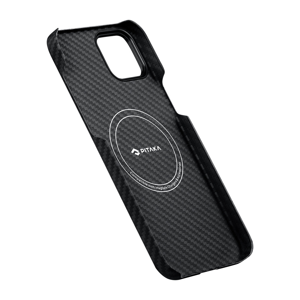 iPhone 15 Plus Kılıf Magsafe Şarj Özellikli 1500D Aramid Fiber Pitaka Ultra-Slim Classic Serisi Black-Grey Twill Kılıf Siyah-Gri