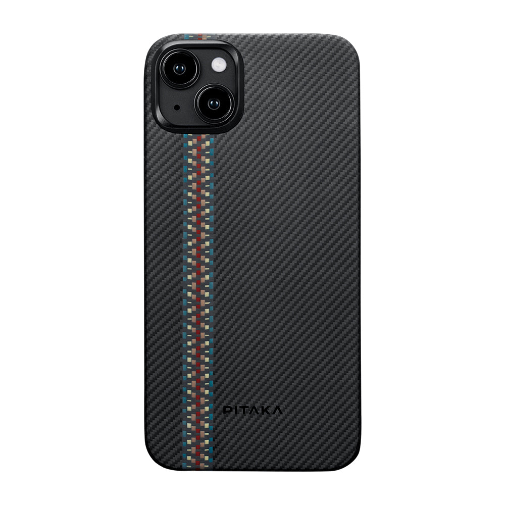 iPhone 15 Plus Kılıf Magsafe Şarj Özellikli 600D Aramid Fiber Pitaka Tactile Woven Orchestra Serisi Rhapsody Kılıf Siyah