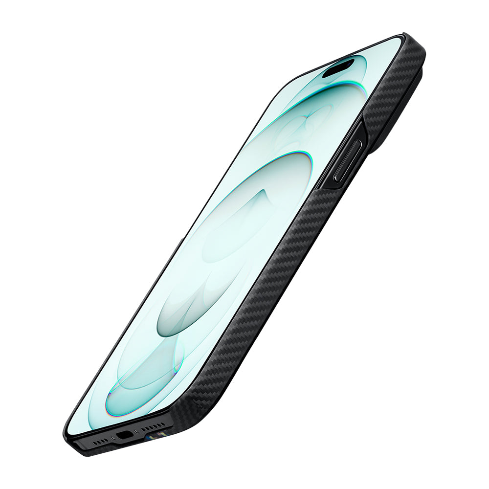 iPhone 15 Plus Kılıf Magsafe Şarj Özellikli 600D Aramid Fiber Pitaka Tactile Woven Orchestra Serisi Rhapsody Kılıf Siyah