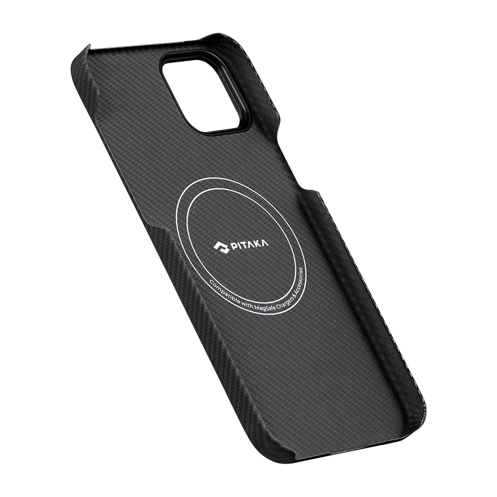 iPhone 15 Plus Kılıf Magsafe Şarj Özellikli 600D Aramid Fiber Pitaka Tactile Woven Orchestra Serisi Rhapsody Kılıf Siyah