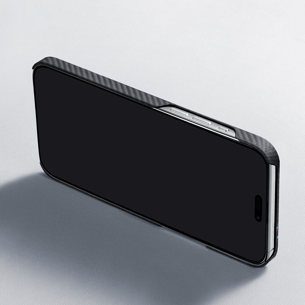 iPhone 15 Plus Kılıf Magsafe Şarj Özellikli 600D Aramid Fiber Pitaka Tactile Woven Orchestra Serisi Rhapsody Kılıf Siyah