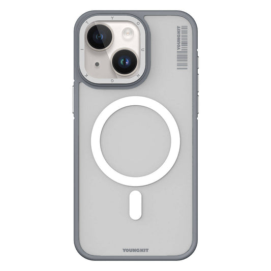 iPhone 15 Plus Kılıf Magsafe Şarj Özellikli Youngkit Rock Sand Serisi Kılıf Gri