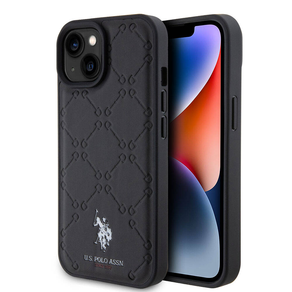 iPhone 15 Plus Kılıf U.S. Polo Assn. Orjinal Lisanslı HS Desenli Baskı Logolu Suni Deri Kılıf Siyah