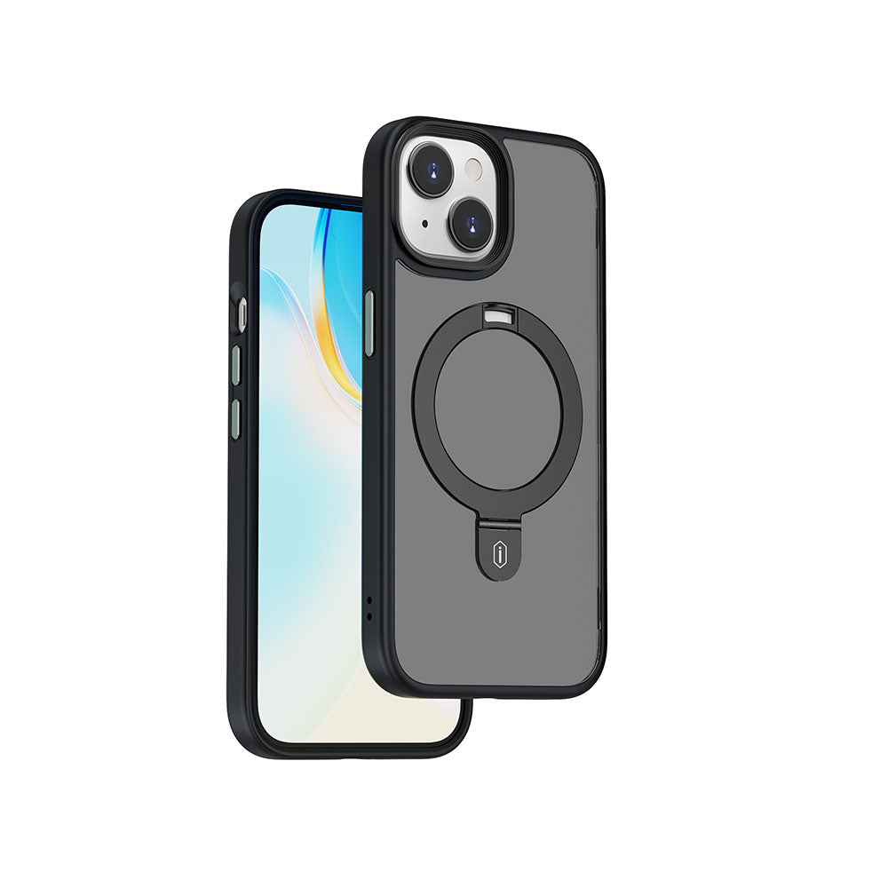 iPhone 15 Plus Kılıf Wiwu ZMM-010 Magsafe Şarj Özellikli Mat Arka Yüzey Standlı Kılıf Siyah
