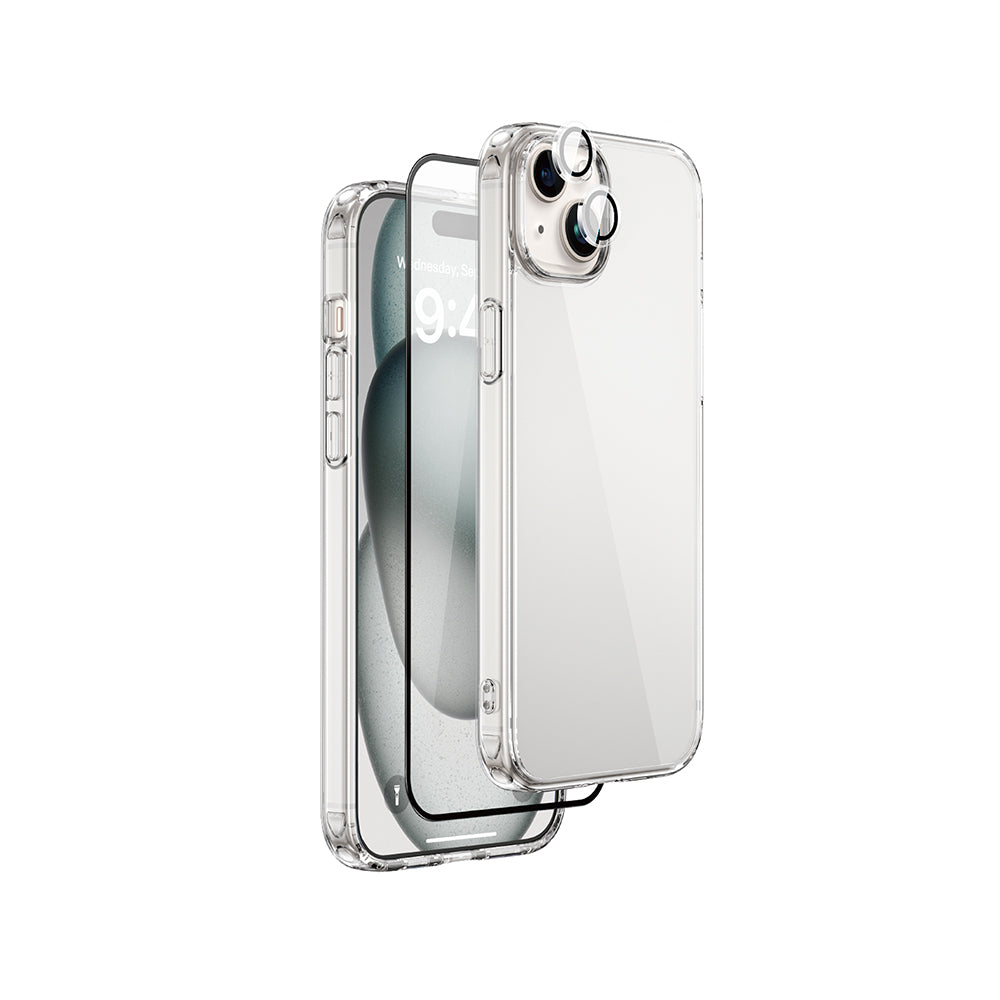 Apple iPhone 15 Plus Wiwu Wi-IP001 Kılıf Ekran Koruyucu Kamera Lensi 3in1 Koruma Seti