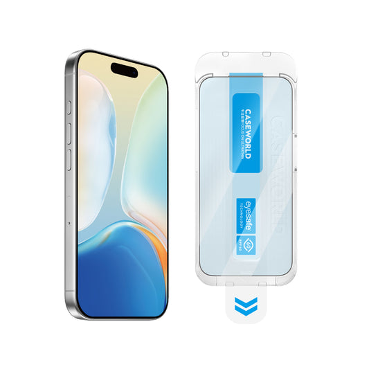 Apple iPhone 15 Pro CaseWorld Applicator Serisi 2.5D Eyesafe Mavi Işık Teknolojili Safir 0.33mm Temperli Cam Ekran Koruyucu + Uygulama Aparatı