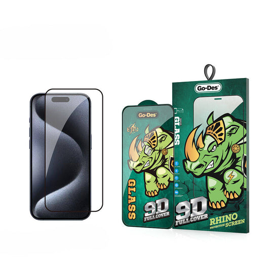 iPhone 15 Pro Go Des 9D Full Cover Temperli Cam Ekran Koruyucu Siyah