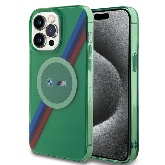 iPhone 15 Pro Kılıf BMW Magsafe Şarj Özellikli Transparan Tricolor Stripes Orjinal Lisanslı Kılıf Yeşil