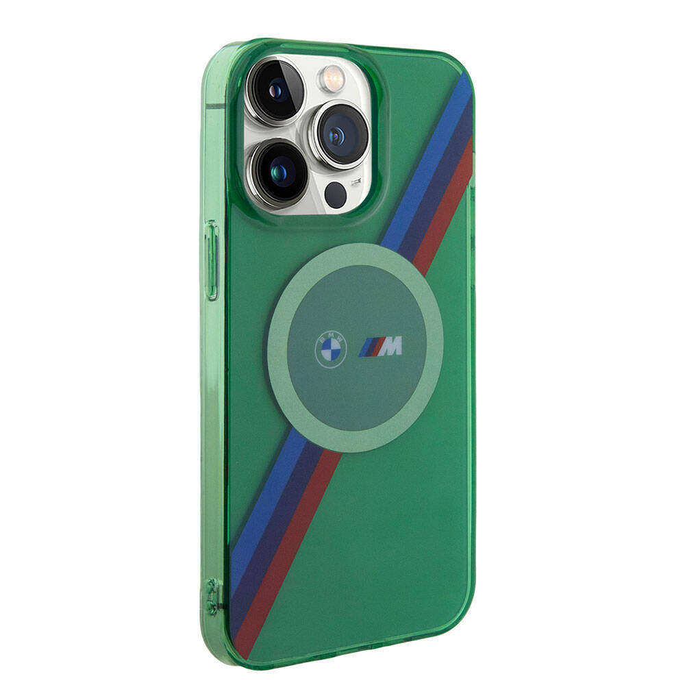 iPhone 15 Pro Kılıf BMW Magsafe Şarj Özellikli Transparan Tricolor Stripes Orjinal Lisanslı Kılıf Gri