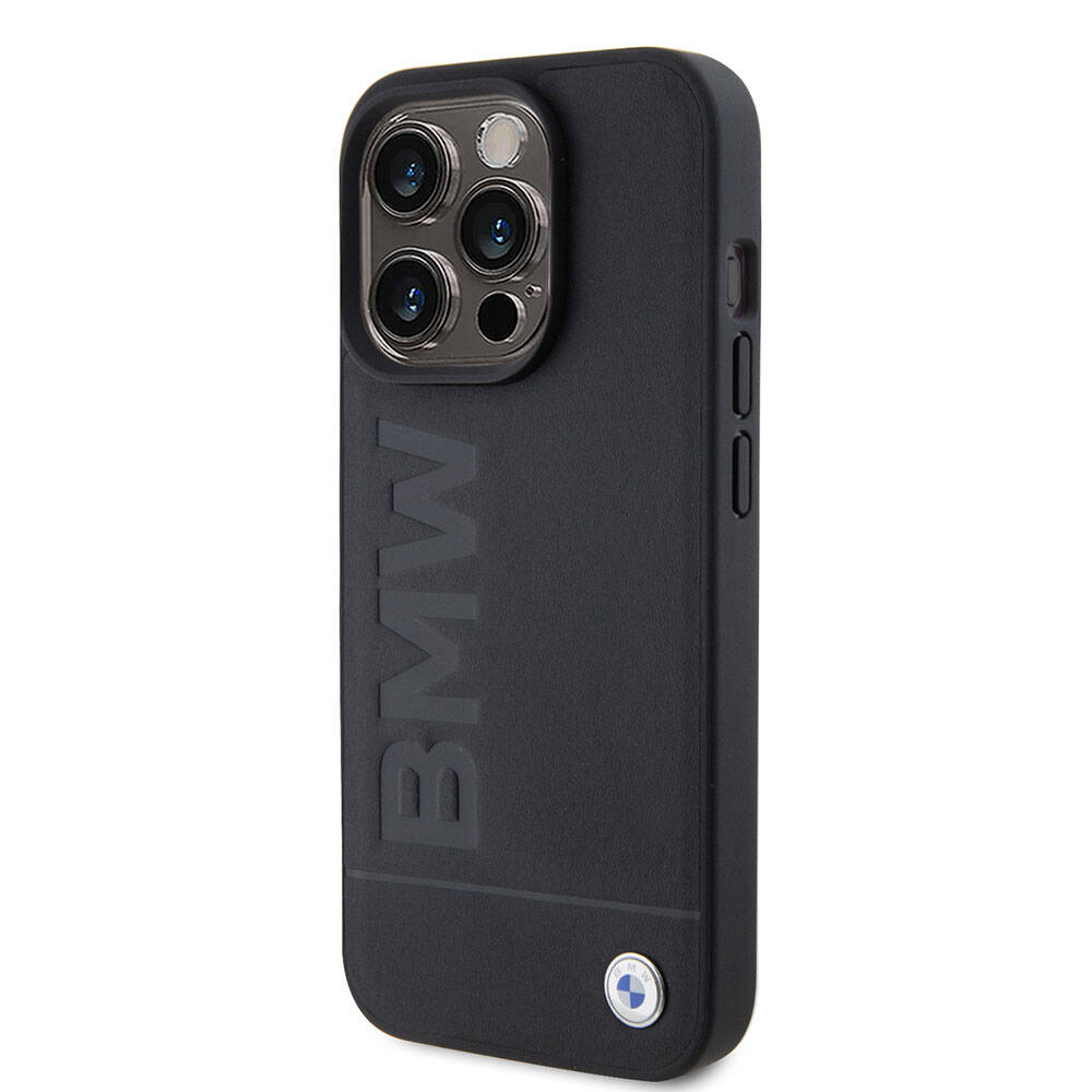 iPhone 15 Pro Kılıf BMW Orjinal Lisanslı Magsafe Şarj Özellikli Sıcak Damga Logolu Deri Kılıf Siyah