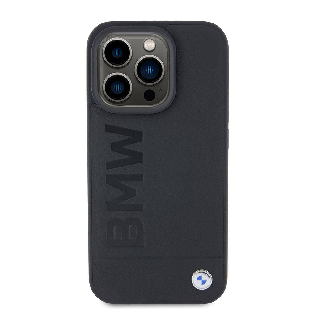 iPhone 15 Pro Kılıf BMW Orjinal Lisanslı Magsafe Şarj Özellikli Sıcak Damga Logolu Deri Kılıf Siyah