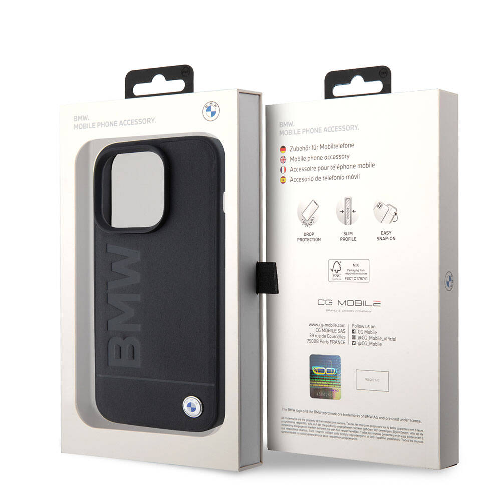 iPhone 15 Pro Kılıf BMW Orjinal Lisanslı Magsafe Şarj Özellikli Sıcak Damga Logolu Deri Kılıf Siyah