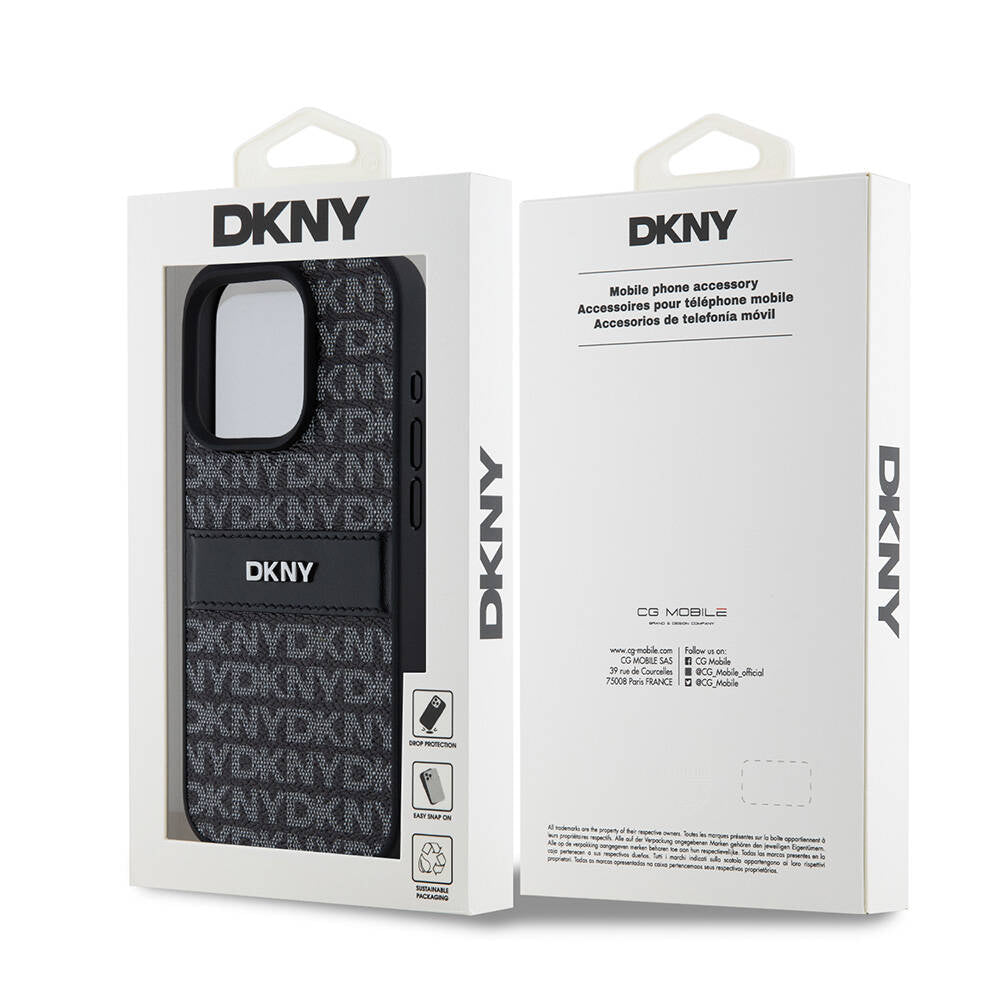 iPhone 15 Pro Kılıf DKNY Orjinal Lisanslı 3D Yazılı Repeat Texture Pattern Kılıf Siyah