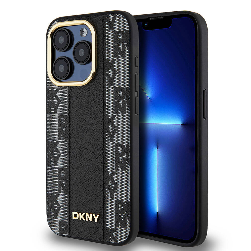 iPhone 15 Pro Kılıf DKNY Orjinal Lisanslı Magsafe Şarj Özellikli 3D Yazılı Checkered Pattern Kılıf Siyah
