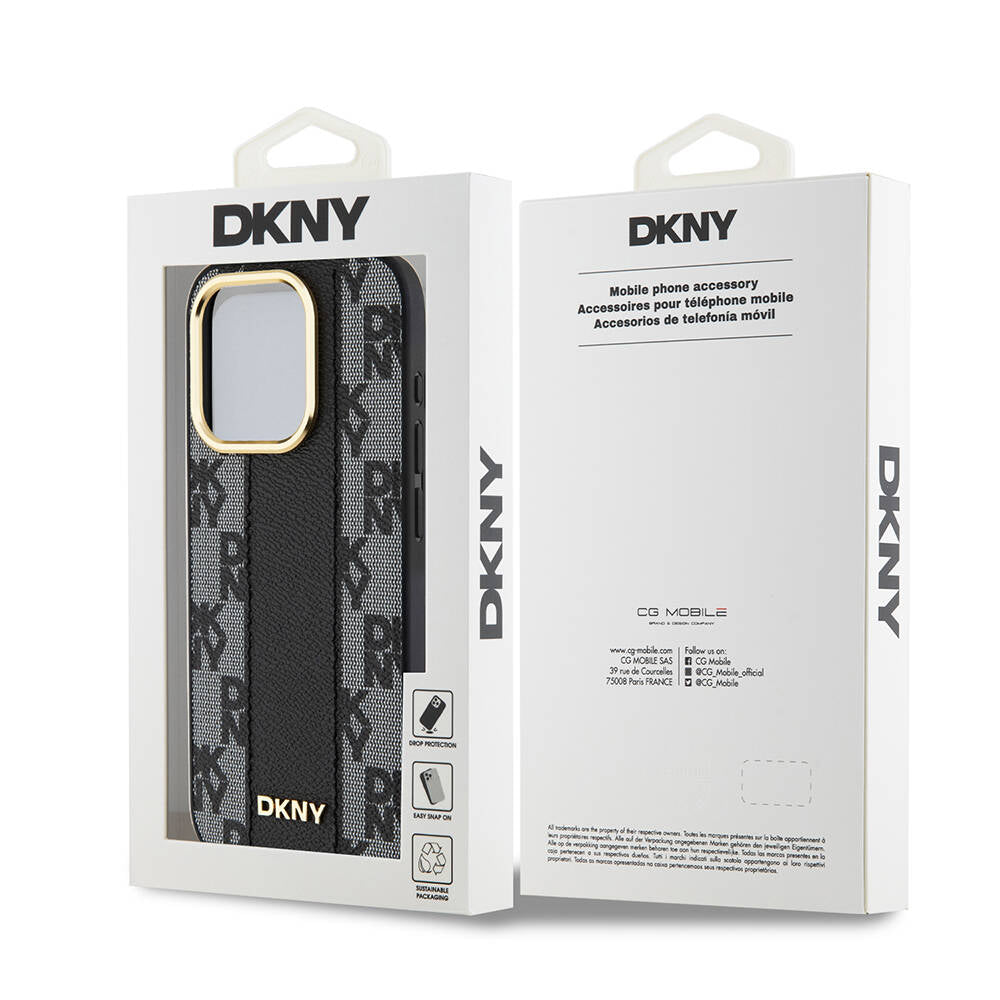 iPhone 15 Pro Kılıf DKNY Orjinal Lisanslı Magsafe Şarj Özellikli 3D Yazılı Checkered Pattern Kılıf Krem