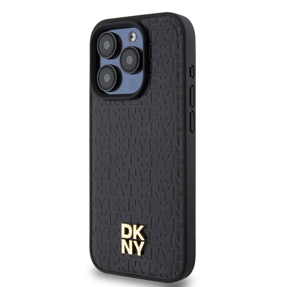 iPhone 15 Pro Kılıf DKNY Orjinal Lisanslı Magsafe Şarj Özellikli 3D Yazılı Repeat Pattern Kılıf Siyah