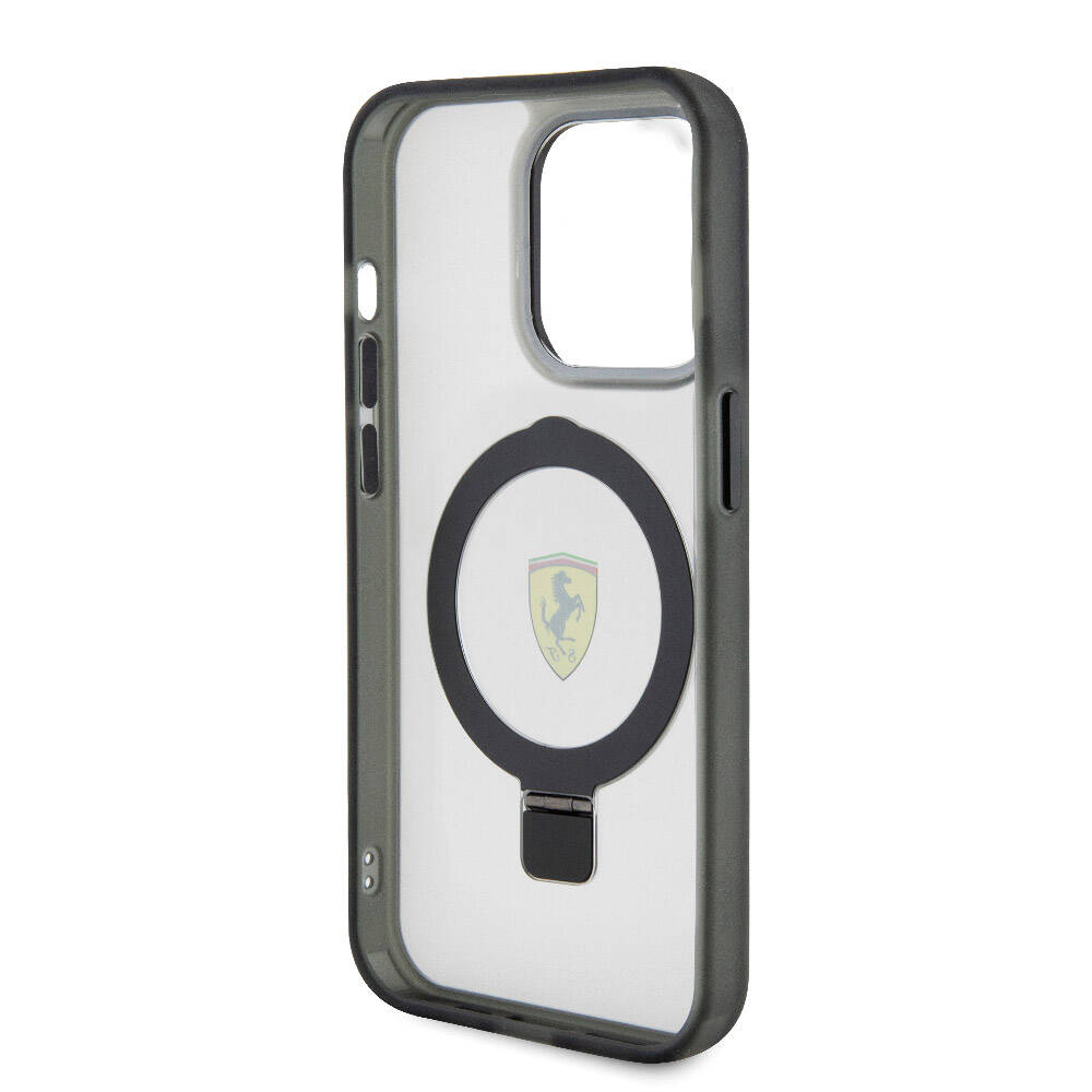 iPhone 15 Pro Kılıf Ferrari Magsafe Şarj Özellikli Standlı Buzlu Yüzey Dizayn Kılıf Gümüş